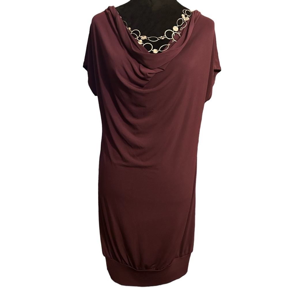 Candie’s purple dress with built in silver necklace. Size Large